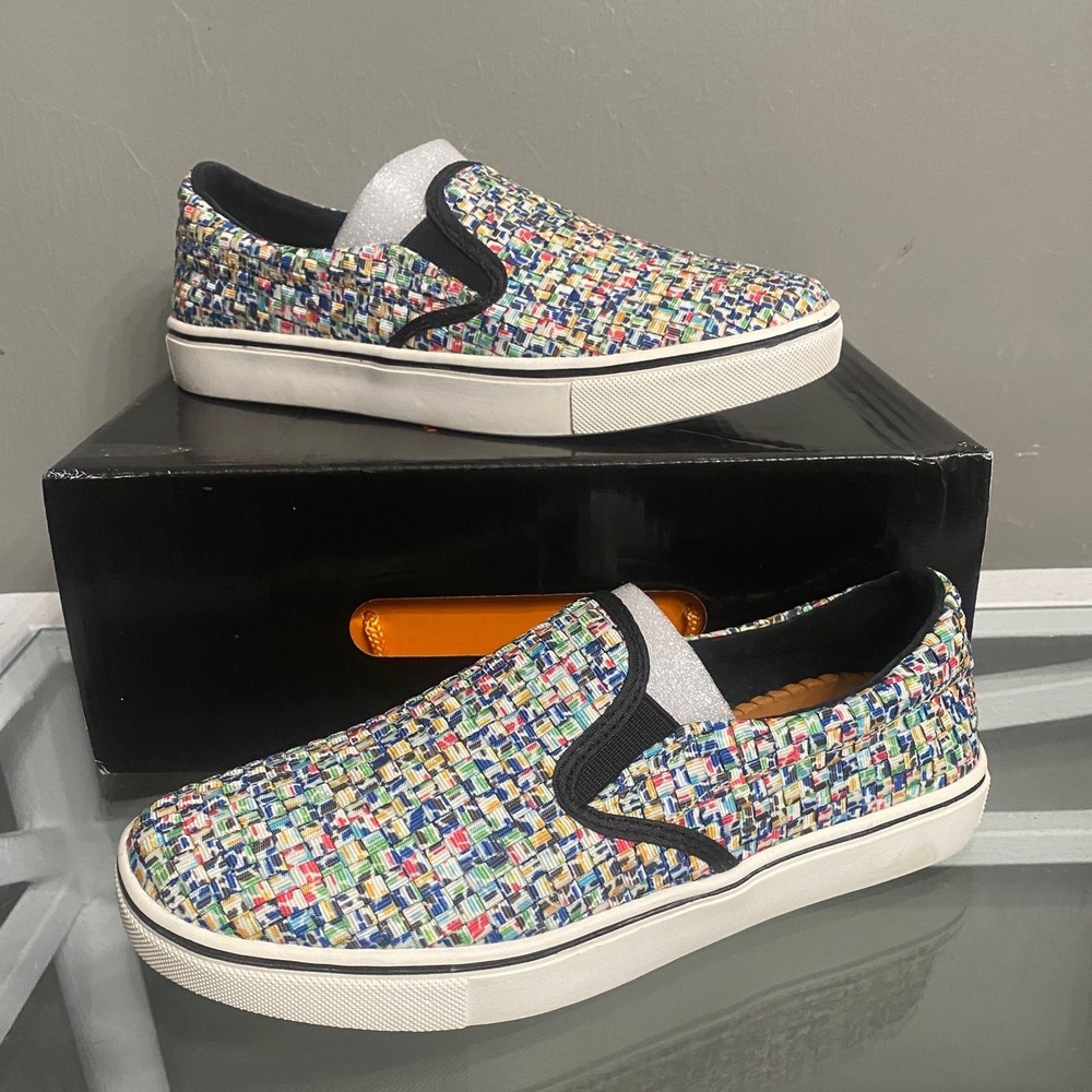 Bernie Mev Verona Pixel Woven Slip On Sneakers Shoes Multi Color Women 37 NEW
